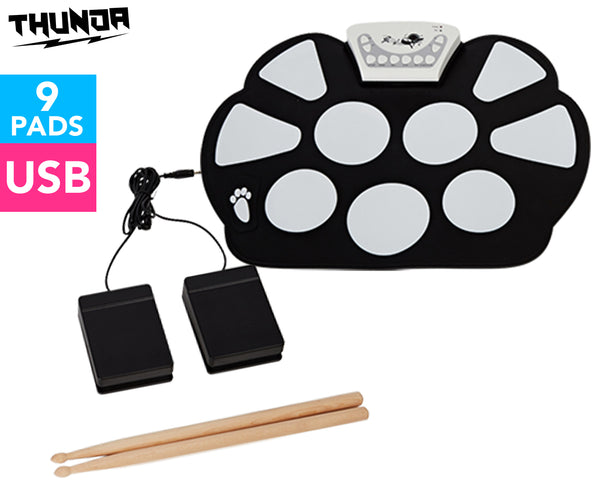 Thunda Roll Up Drum Kit - Black/White